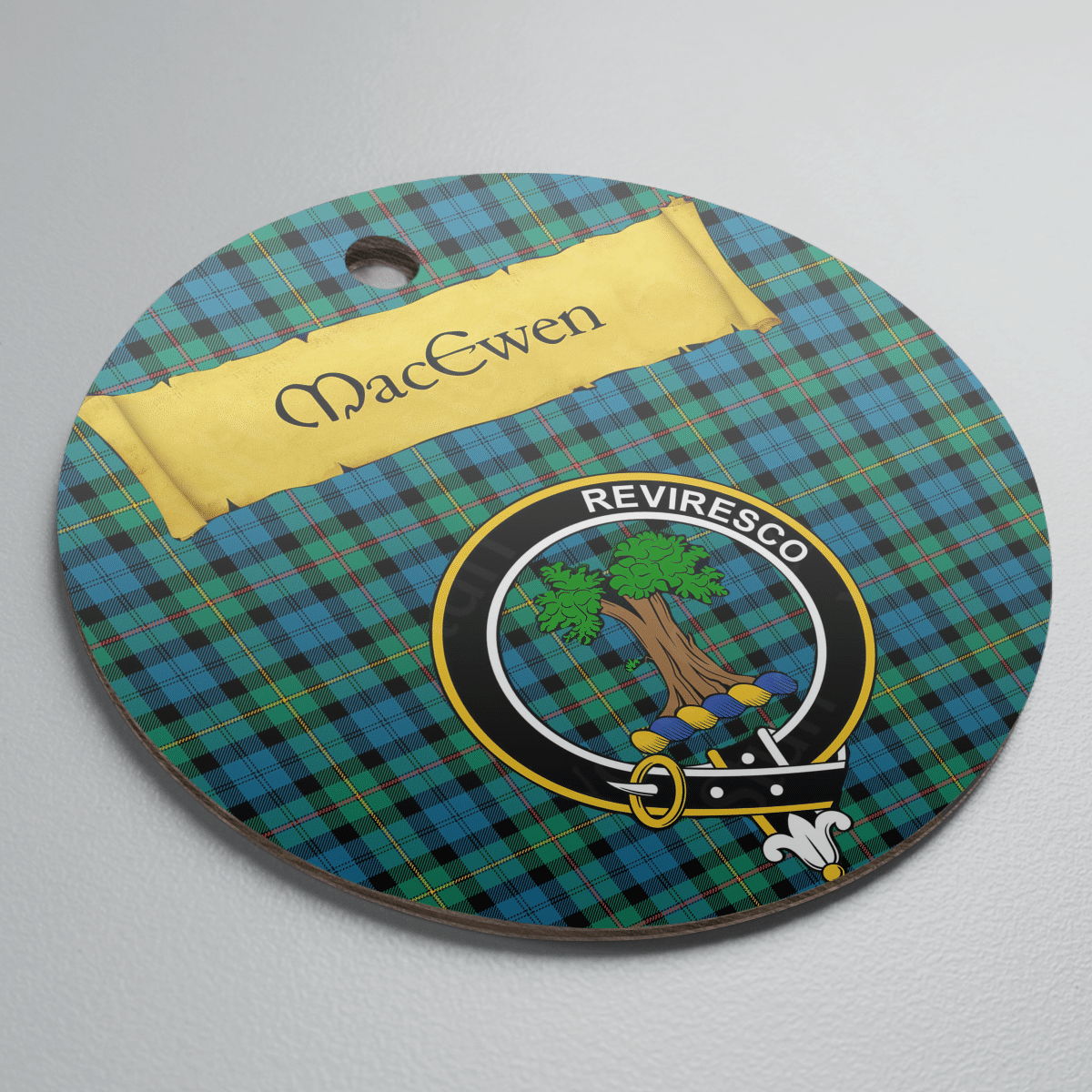 Clan MacEwen Ancient Tartan Crest Round Ceramic Ornament CR32 MacEwen Ancient Tartan Tartan Christmas   