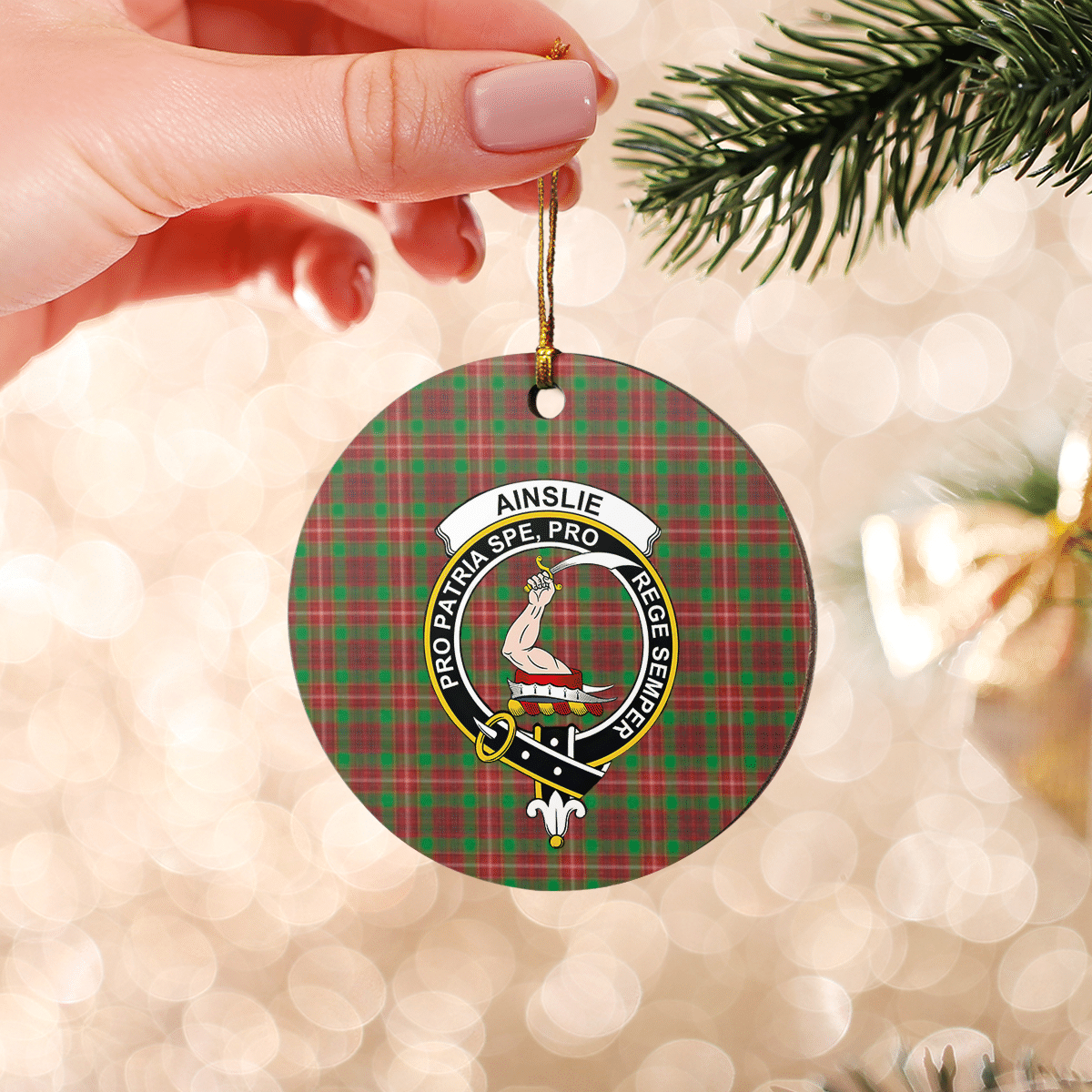 Clan Ainslie 2 Tartan Crest Round Ceramic Ornament KV15 Ainslie 2 Tartan Tartan Christmas   