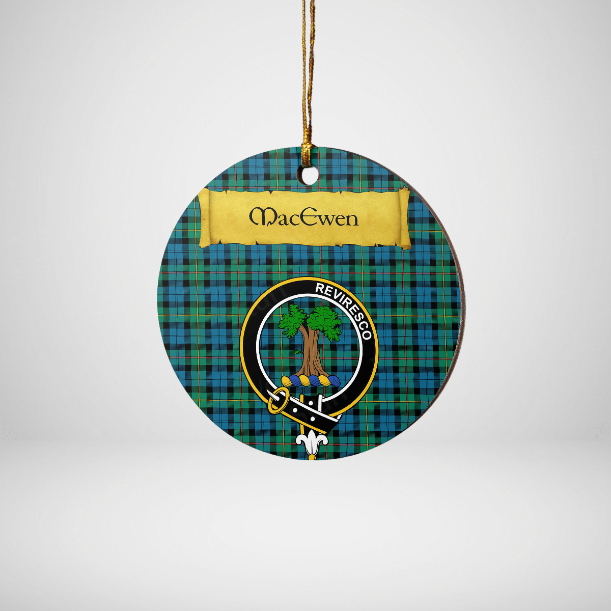 Clan MacEwen Ancient Tartan Crest Round Ceramic Ornament CR32 MacEwen Ancient Tartan Tartan Christmas   