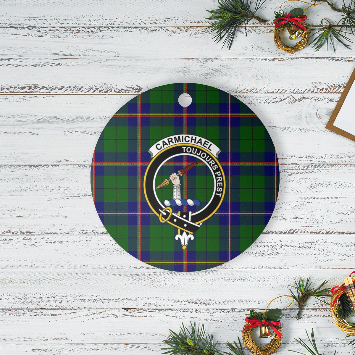 Clan Carmichael Modern Tartan Crest Round Ceramic Ornament VQ18 Carmichael Modern Tartan Tartan Christmas   