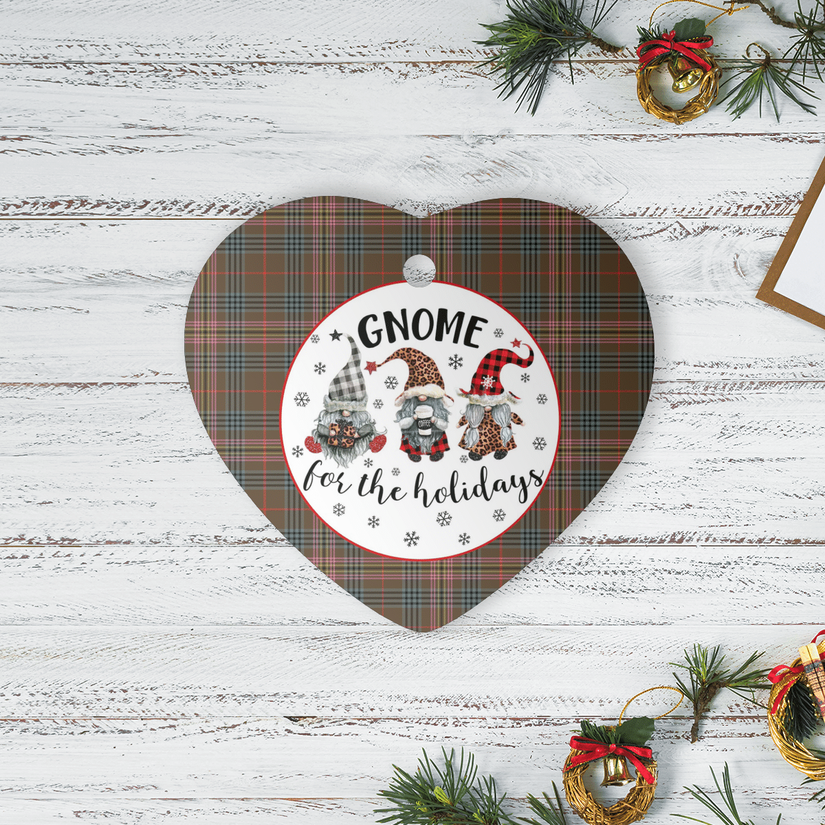 Clan Kennedy Weathered Tartan Tartan Crest Gnome Heart Ceramic Ornament NL70 Kennedy Weathered Tartan Tartan Christmas   