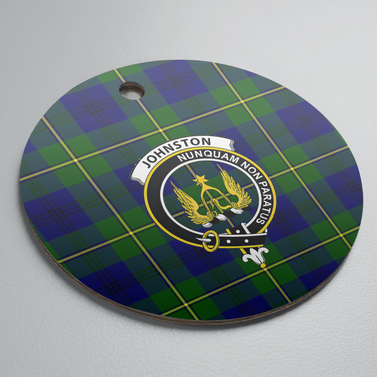 Clan Johnston Modern Tartan Crest Round Ceramic Ornament CR46 Johnston Modern Tartan Tartan Christmas   