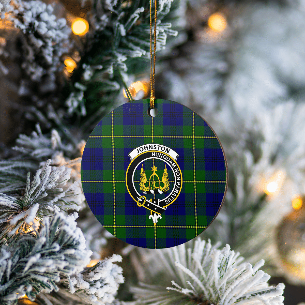 Clan Johnston Modern Tartan Crest Round Ceramic Ornament CR46 Johnston Modern Tartan Tartan Christmas   