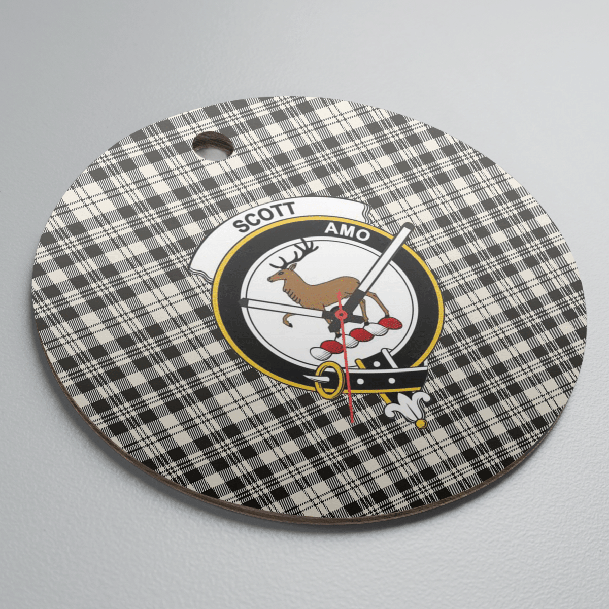 Clan Scott Black & White Ancient Tartan Crest Round Ceramic Ornament RC78 Scott Black & White Ancient Tartan Tartan Christmas   