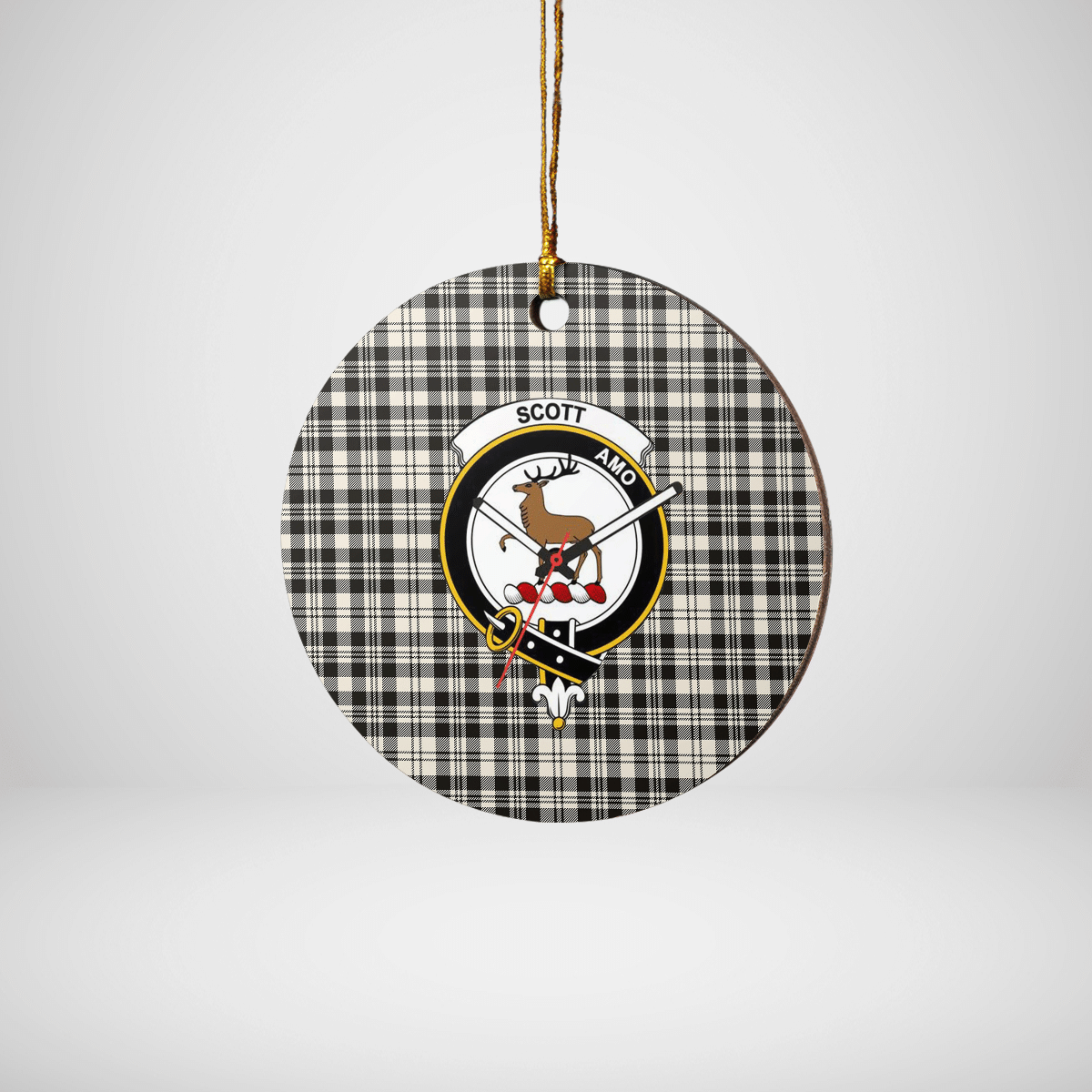 Clan Scott Black & White Ancient Tartan Crest Round Ceramic Ornament RC78 Scott Black & White Ancient Tartan Tartan Christmas   