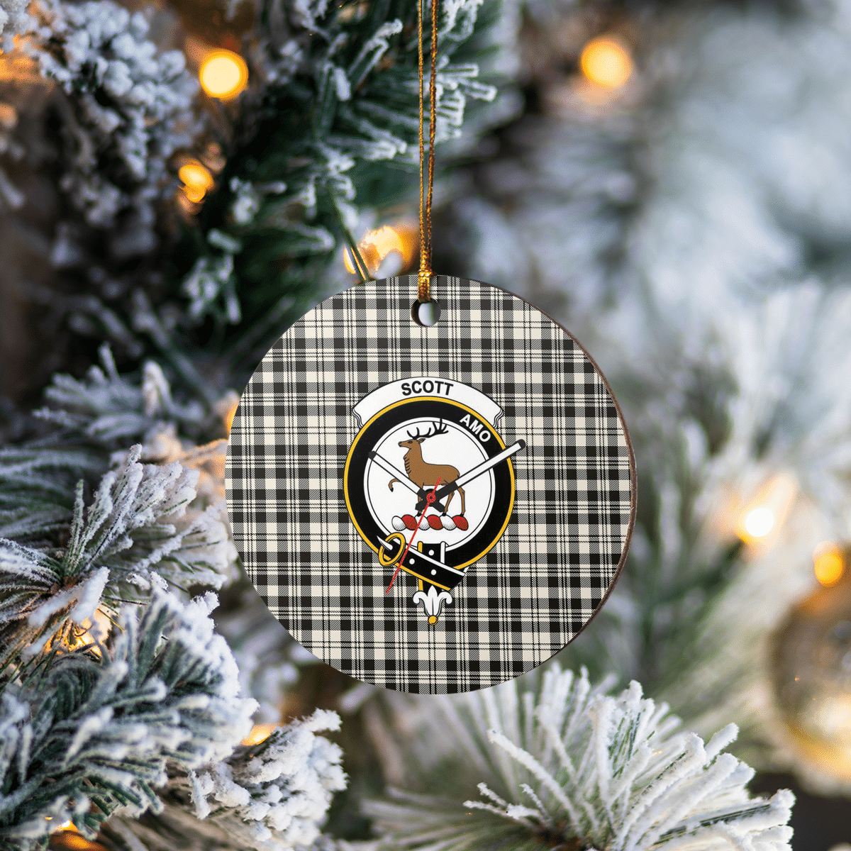 Clan Scott Black & White Ancient Tartan Crest Round Ceramic Ornament RC78 Scott Black & White Ancient Tartan Tartan Christmas   