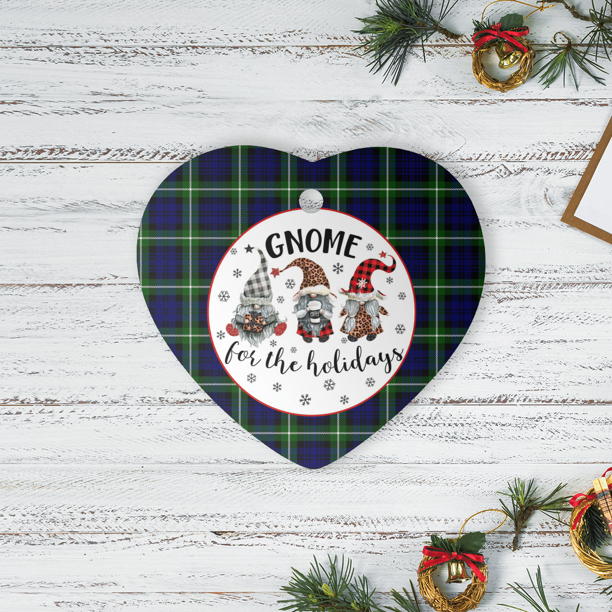 Clan Lamont Modern Tartan Tartan Crest Gnome Heart Ceramic Ornament GV17 Lamont Modern Tartan Tartan Christmas   