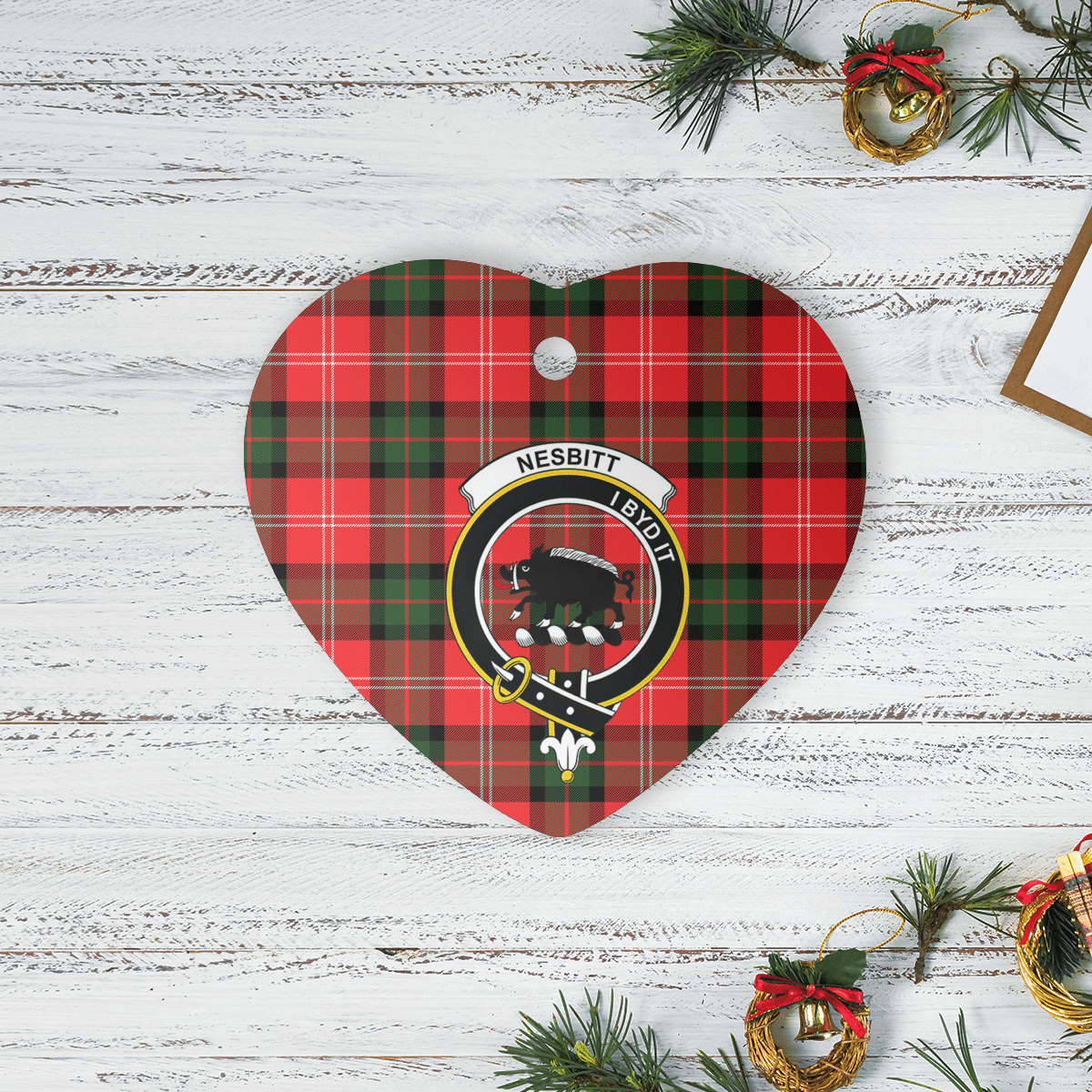 Clan Nesbitt Modern Tartan Crest Heart Ceramic Ornament OB47 Nesbitt Modern Tartan Tartan Christmas   