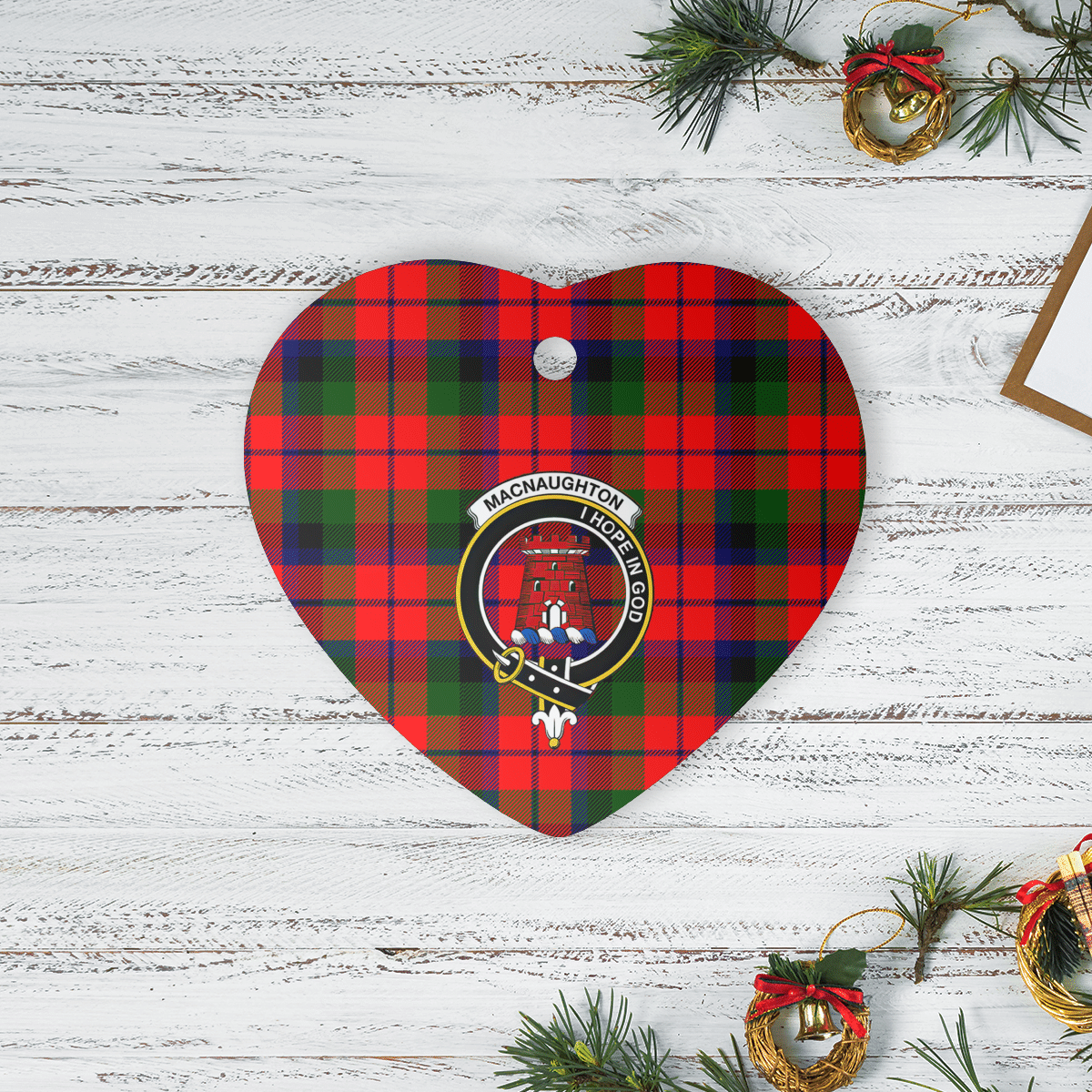 Clan MacNaughton Modern Tartan Crest Heart Ceramic Ornament SW19 MacNaughton Modern Tartan Tartan Christmas   