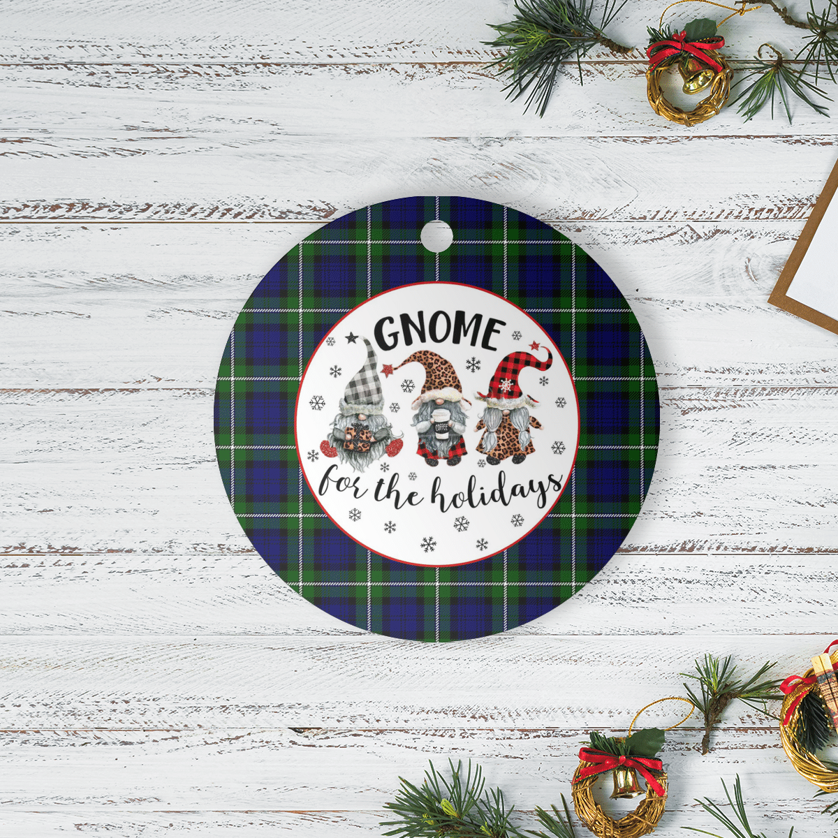 Clan Meldrum Forbes Tartan Tartan Crest Gnome Round Ceramic Ornament VC21 Meldrum Forbes Tartan Tartan Christmas   