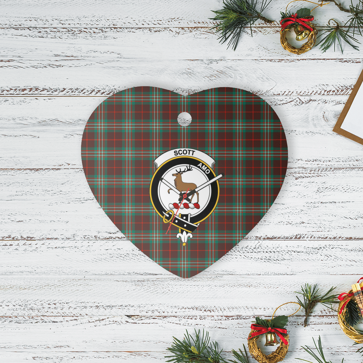 Clan Scott Brown Ancient Tartan Crest Heart Ceramic Ornament QY17 Scott Brown Ancient Tartan Tartan Christmas   