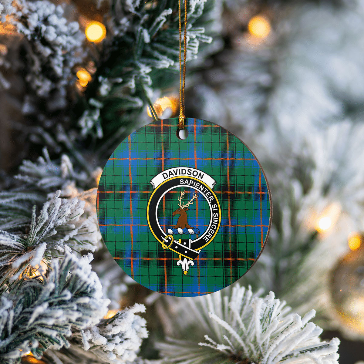 Clan Davidson Ancient Tartan Crest Round Ceramic Ornament VE50 Davidson Ancient Tartan Tartan Christmas   