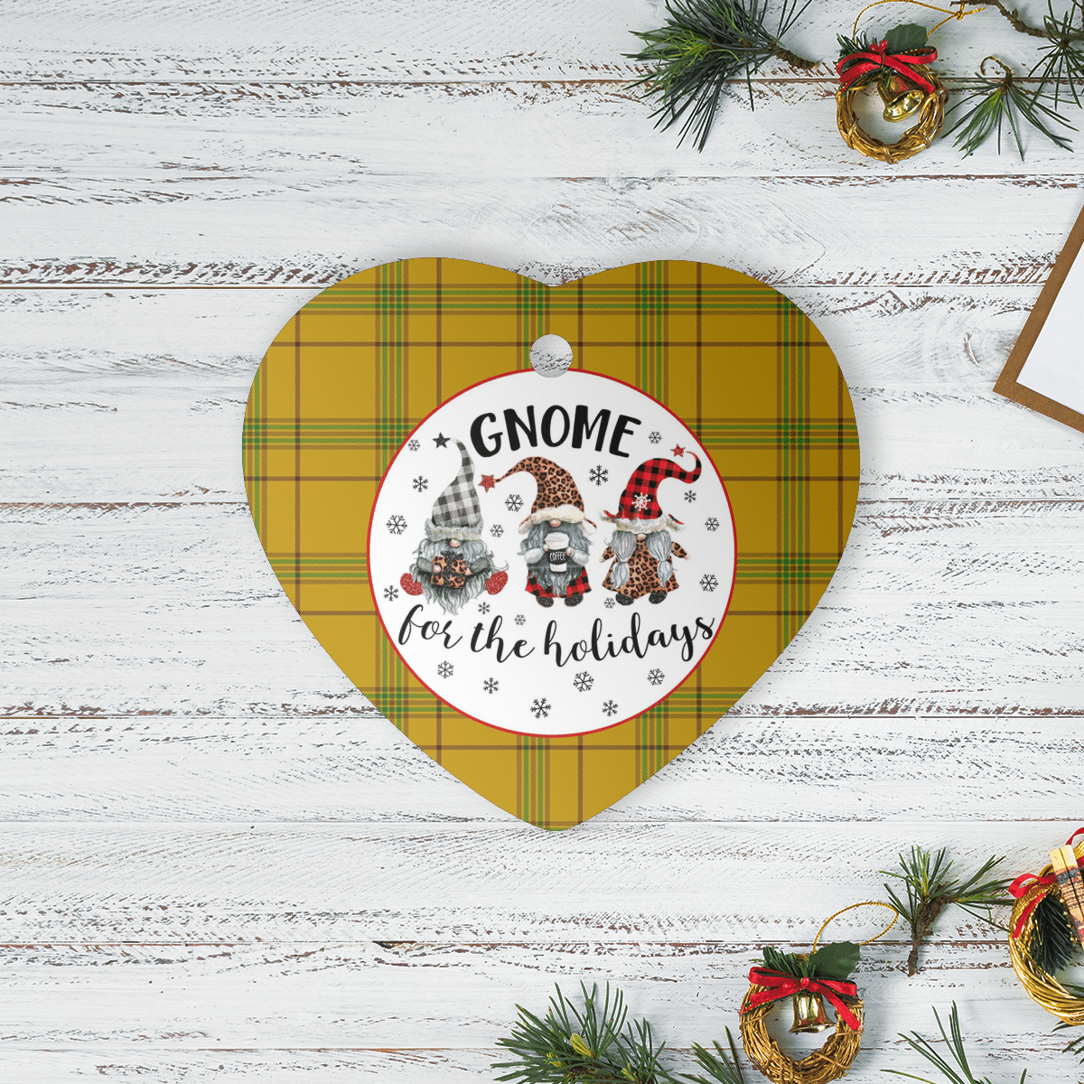 Clan Houston Tartan Tartan Crest Gnome Heart Ceramic Ornament JQ42 Houston Tartan Tartan Christmas   