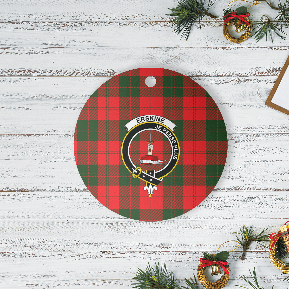 Clan Erskine Modern Tartan Crest Round Ceramic Ornament YX19 Erskine Modern Tartan Tartan Christmas   