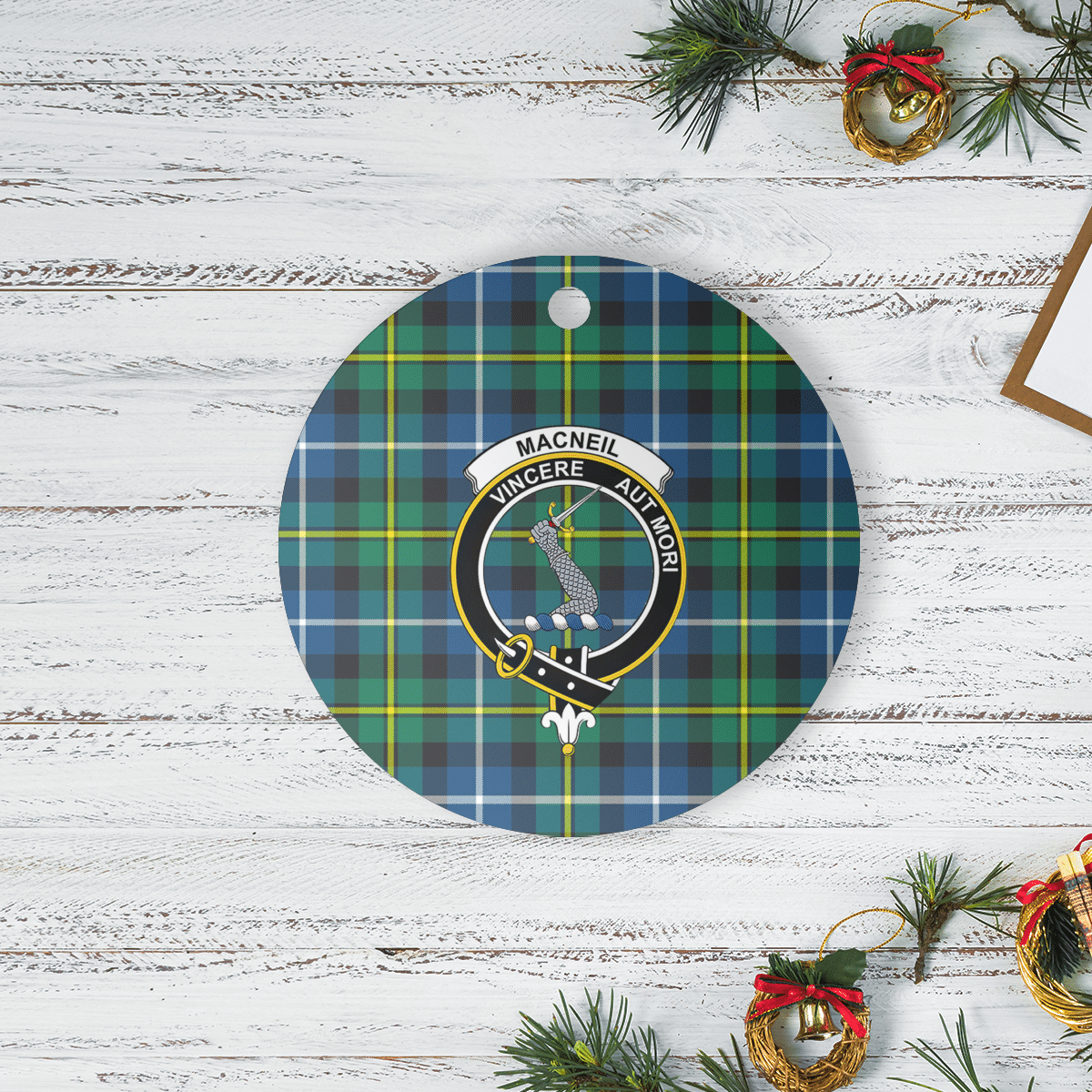 Clan MacNeill of Barra Ancient Tartan Crest Round Ceramic Ornament BQ58 MacNeill of Barra Ancient Tartan Tartan Christmas   