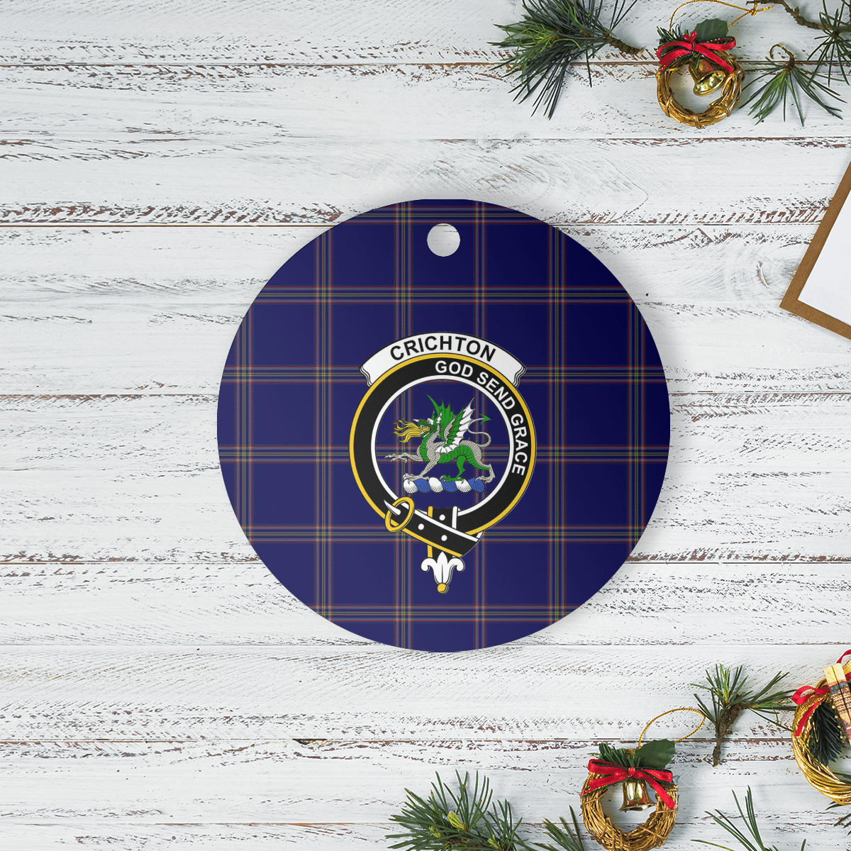 Clan Crichton Tartan Crest Round Ceramic Ornament DC29 Crichton Tartan Tartan Christmas   