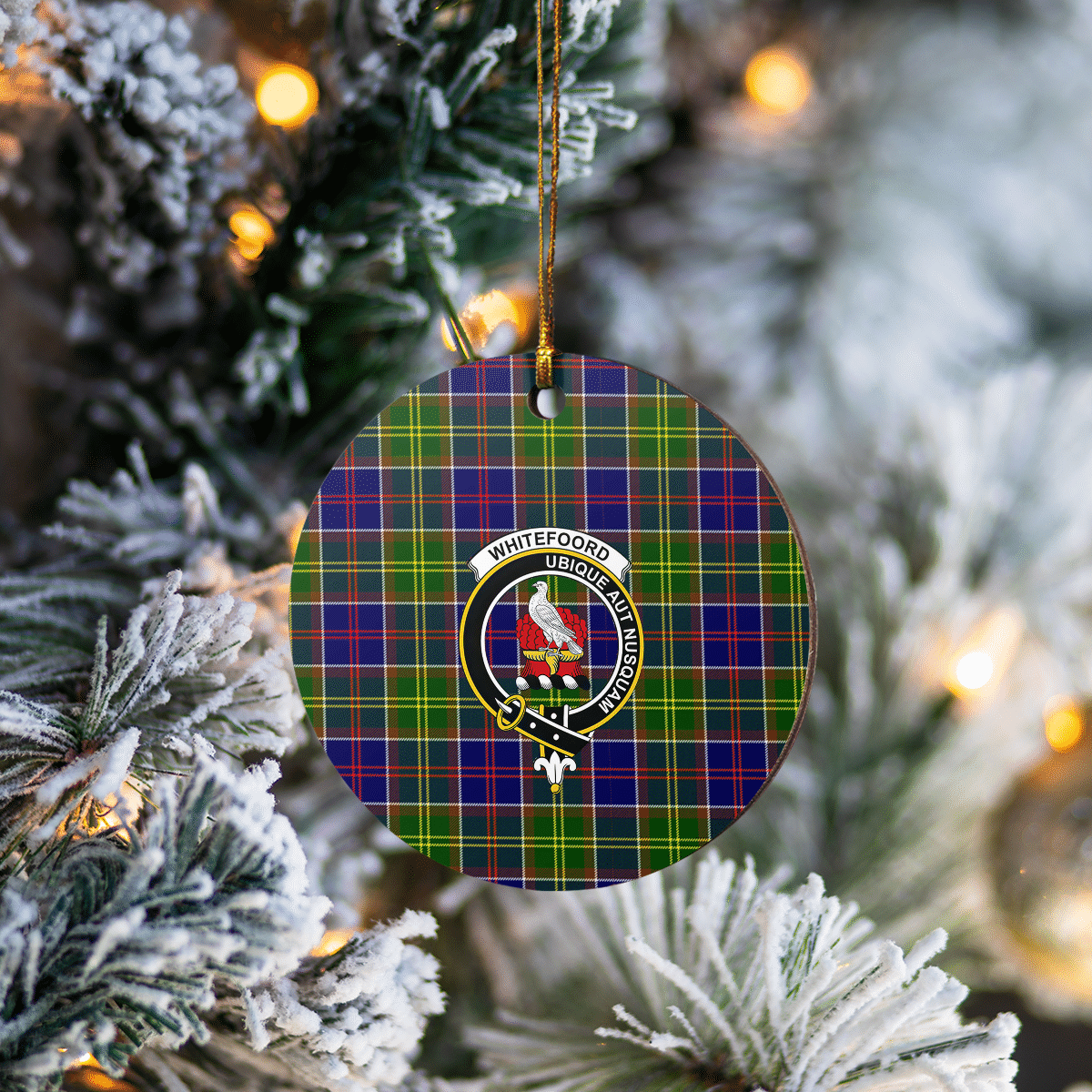 Clan Whitefoord Tartan Crest Round Ceramic Ornament NU24 Whitefoord Tartan Tartan Christmas   