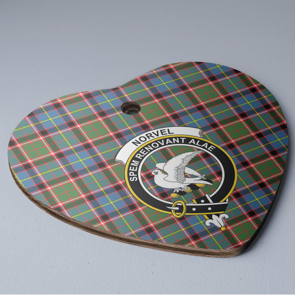 Clan Norvel (Stirling) Tartan Crest Heart Ceramic Ornament WA93 Norvel (Stirling) Tartan Tartan Christmas   