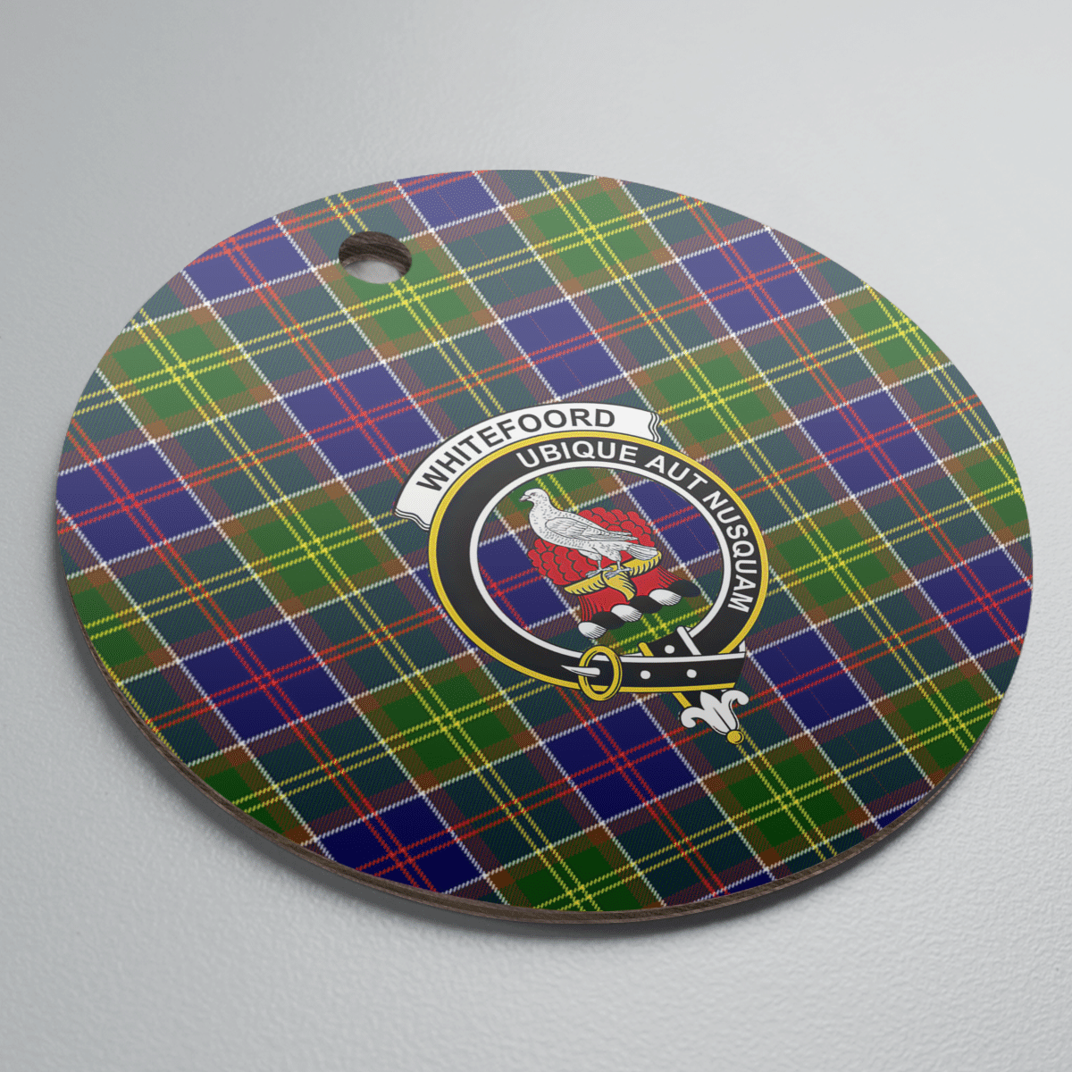 Clan Whitefoord Tartan Crest Round Ceramic Ornament NU24 Whitefoord Tartan Tartan Christmas   