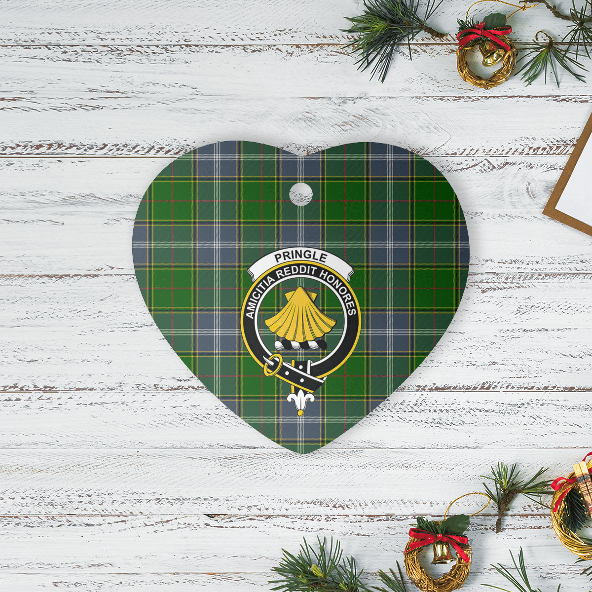 Clan Pringle Tartan Crest Heart Ceramic Ornament DH34 Pringle Tartan Tartan Christmas   