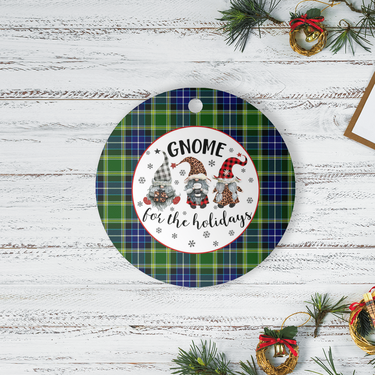 Clan MacKellar Tartan Tartan Crest Gnome Round Ceramic Ornament FM14 MacKellar Tartan Tartan Christmas   