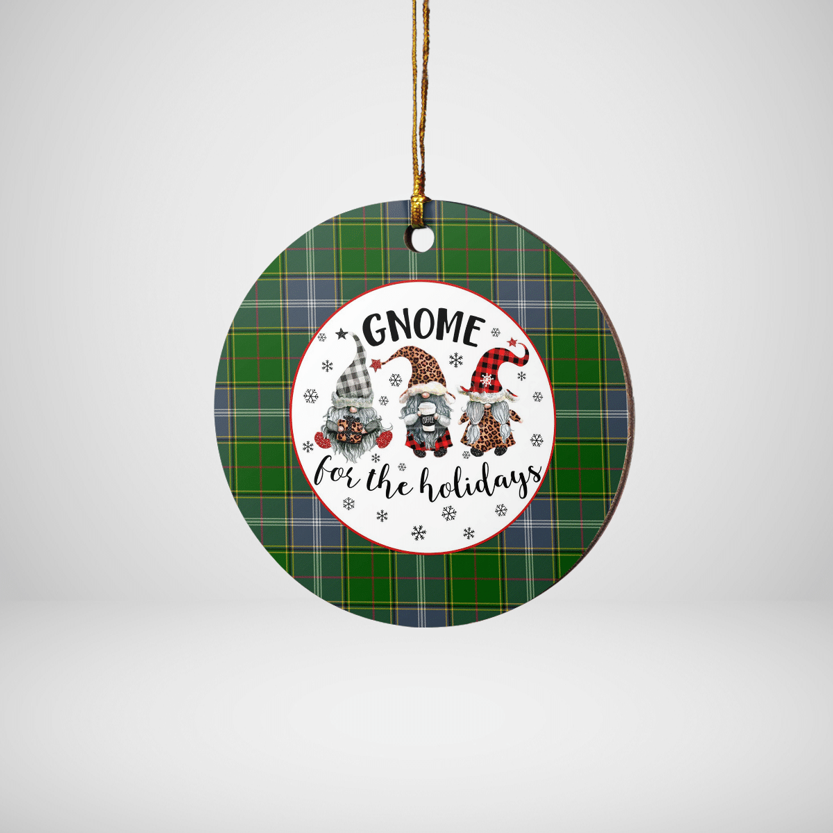 Clan Pringle Tartan Tartan Crest Gnome Round Ceramic Ornament IQ15 Pringle Tartan Tartan Christmas   