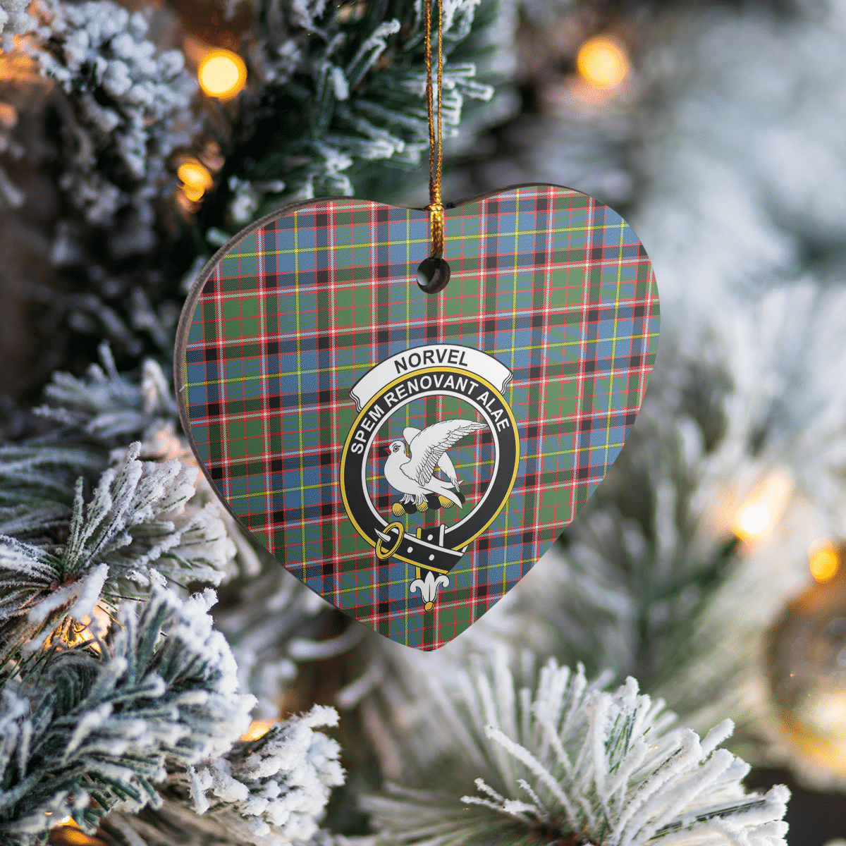 Clan Norvel (Stirling) Tartan Crest Heart Ceramic Ornament WA93 Norvel (Stirling) Tartan Tartan Christmas   