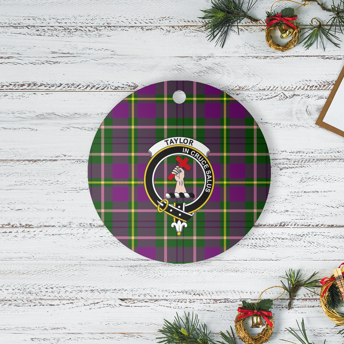 Clan Taylor Tartan Crest Round Ceramic Ornament DB44 Taylor Tartan Tartan Christmas   