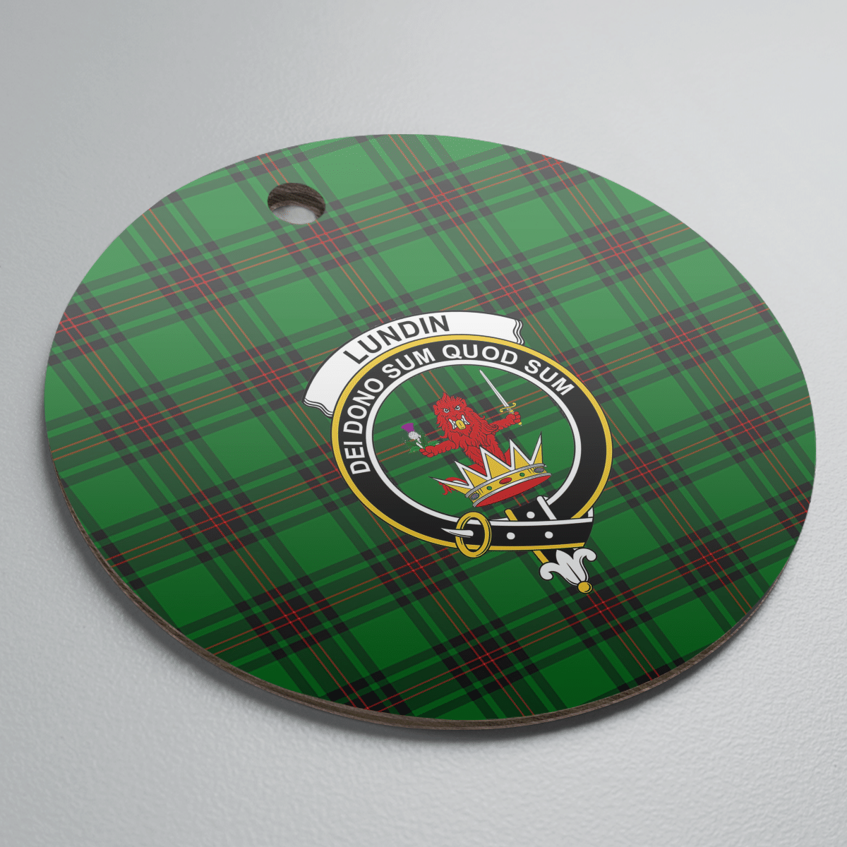 Clan Lundin Tartan Crest Round Ceramic Ornament LH92 Lundin Tartan Tartan Christmas   