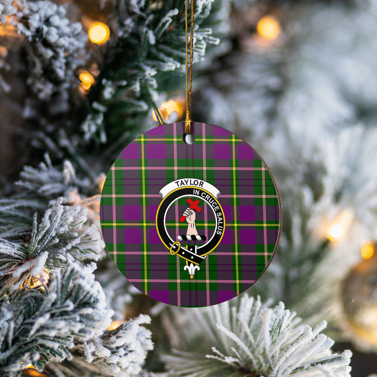 Clan Taylor Tartan Crest Round Ceramic Ornament DB44 Taylor Tartan Tartan Christmas   