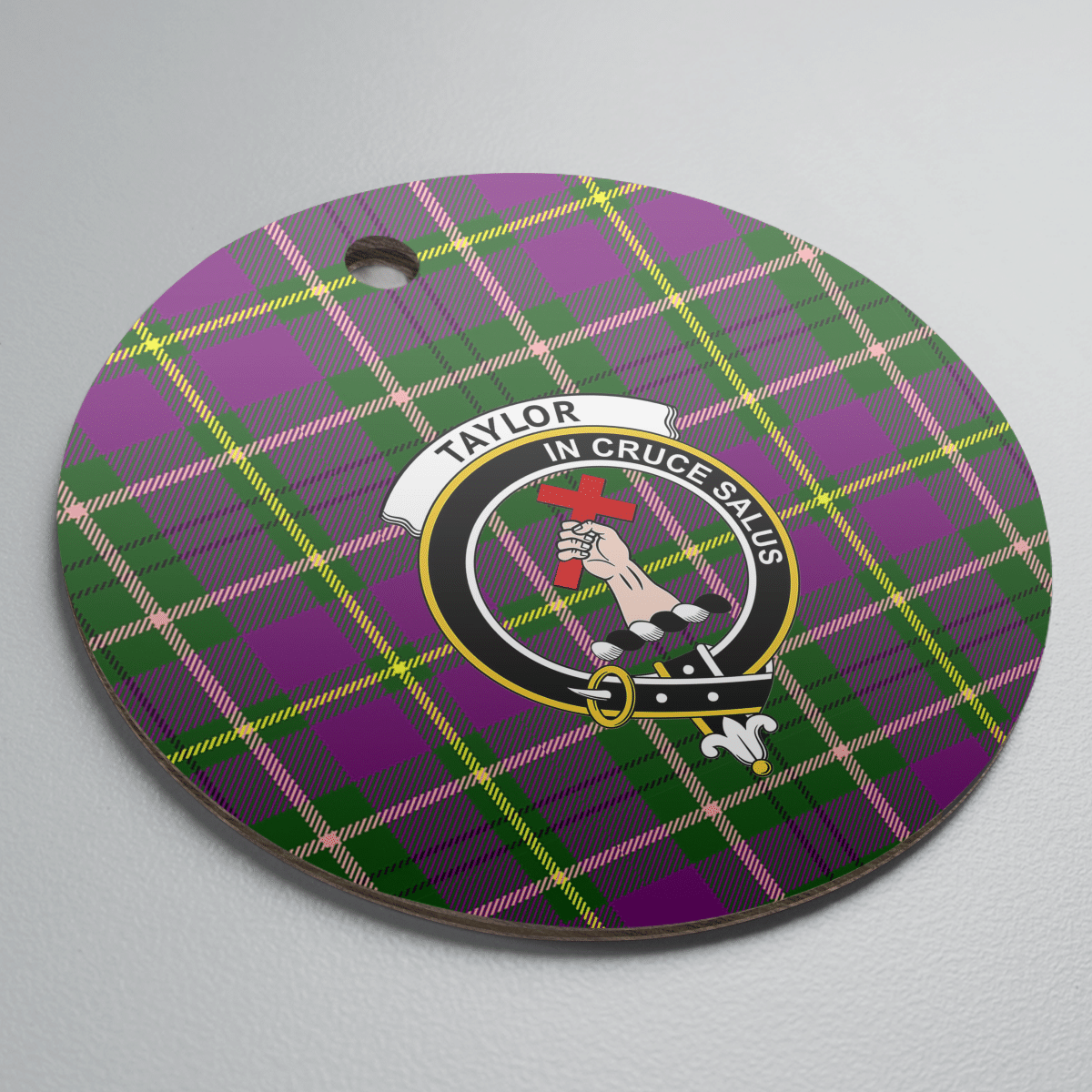 Clan Taylor Tartan Crest Round Ceramic Ornament DB44 Taylor Tartan Tartan Christmas   