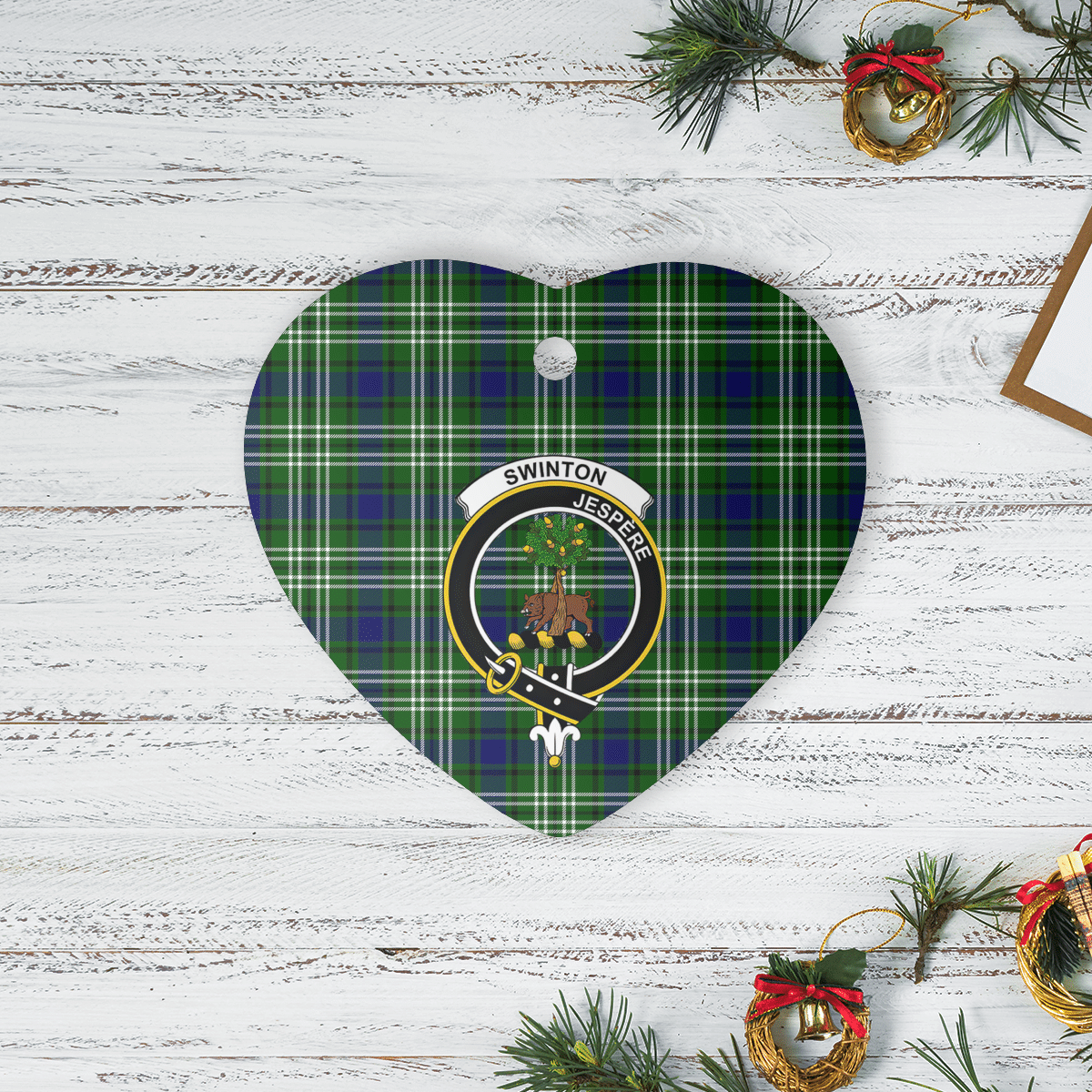 Clan Swinton (Tweedside) Tartan Crest Heart Ceramic Ornament PI23 Swinton (Tweedside) Tartan Tartan Christmas   