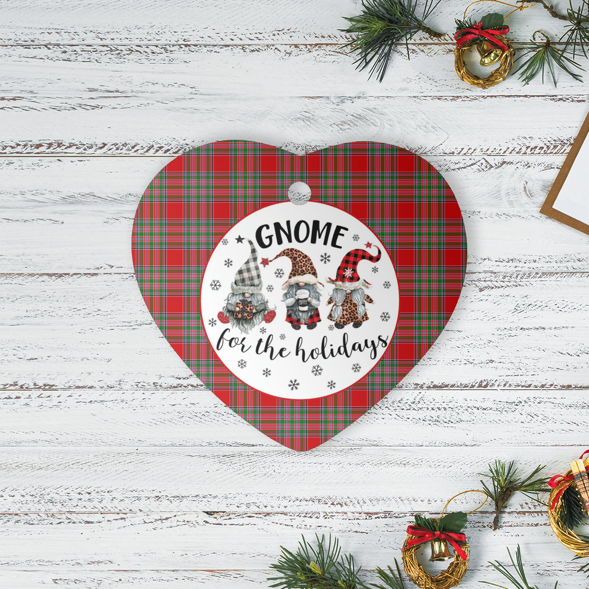 Clan MacBain Tartan Tartan Crest Gnome Heart Ceramic Ornament EA81 MacBain Tartan Tartan Christmas   