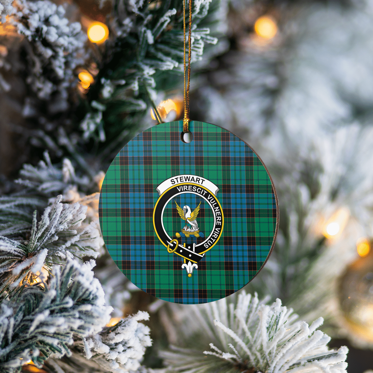 Clan Stewart Old Ancient Tartan Crest Round Ceramic Ornament RM46 Stewart Old Ancient Tartan Tartan Christmas   