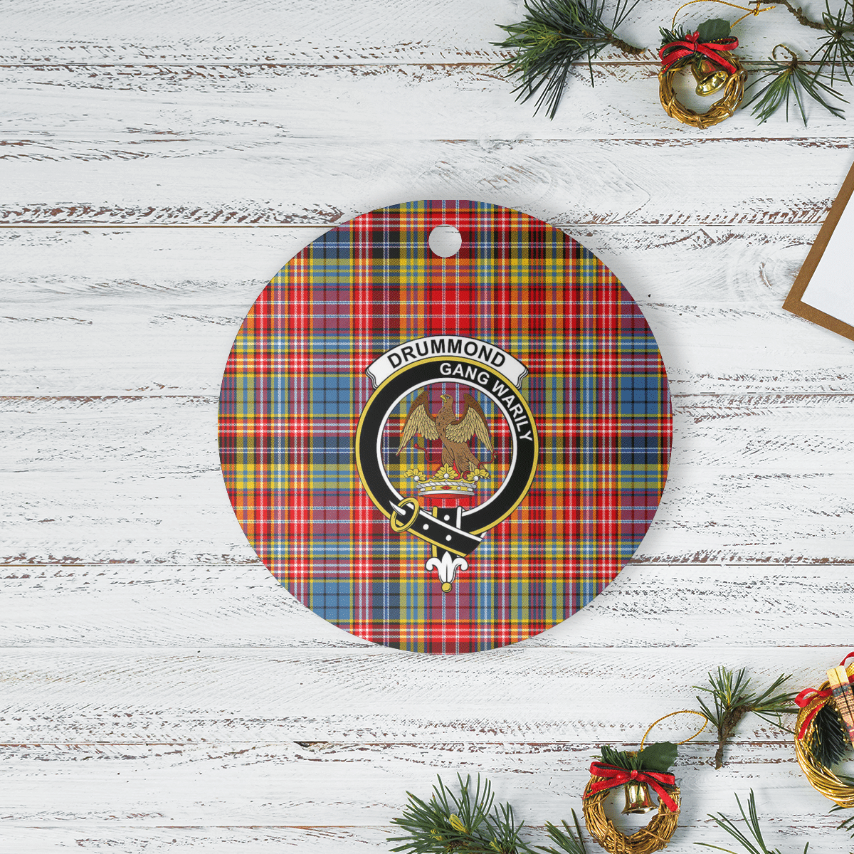 Clan Drummond of Strathallan Tartan Crest Round Ceramic Ornament RY17 Drummond of Strathallan Tartan Tartan Christmas   