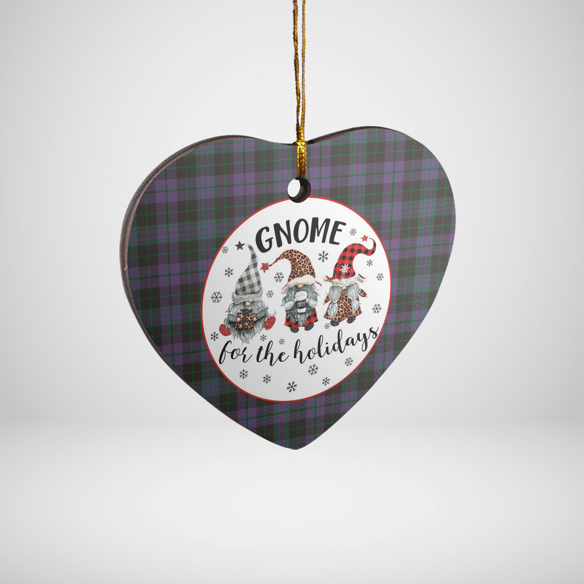 Clan Clergy Green Tartan Tartan Crest Gnome Heart Ceramic Ornament LV28 Clergy Green Tartan Tartan Christmas   