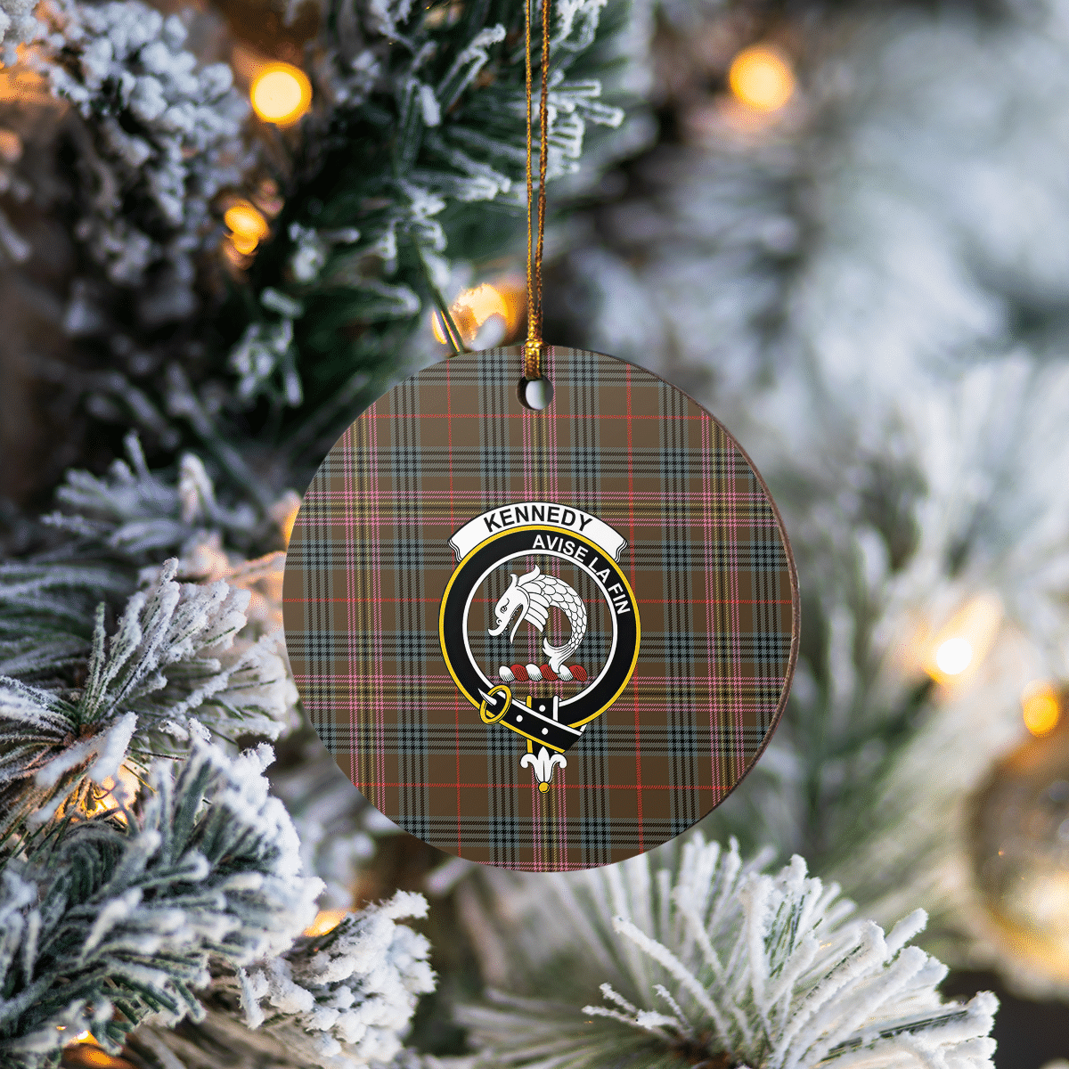 Clan Kennedy Weathered Tartan Crest Round Ceramic Ornament IS41 Kennedy Weathered Tartan Tartan Christmas   