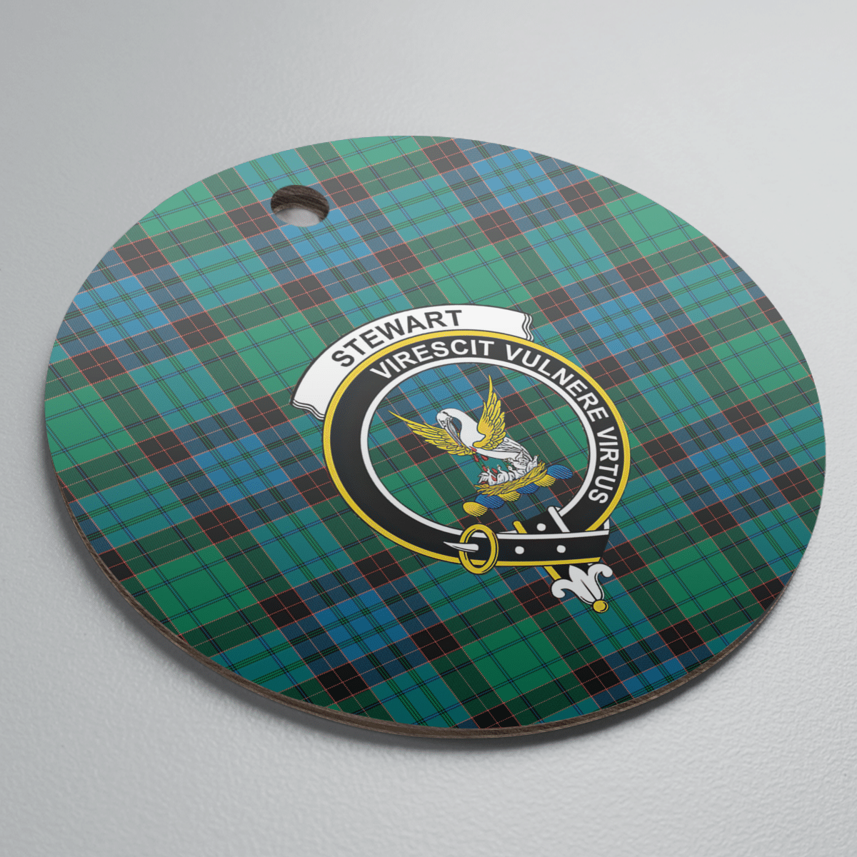 Clan Stewart Old Ancient Tartan Crest Round Ceramic Ornament RM46 Stewart Old Ancient Tartan Tartan Christmas   