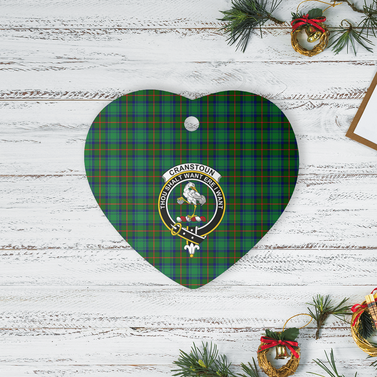 Clan Cranstoun Tartan Crest Heart Ceramic Ornament BA64 Cranstoun Tartan Tartan Christmas   