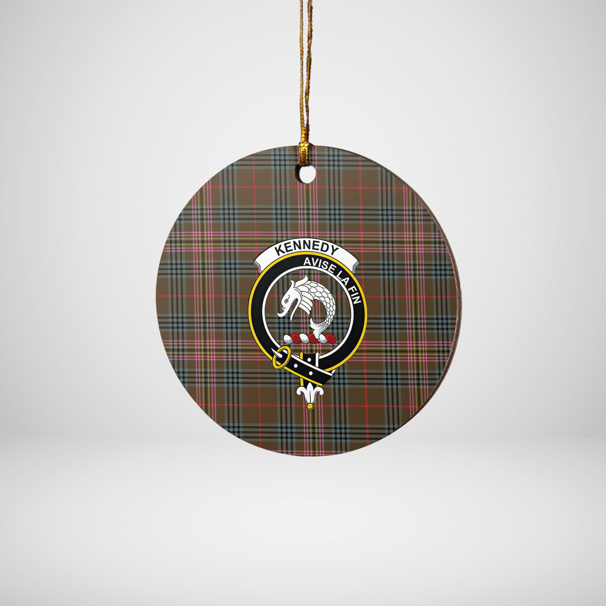 Clan Kennedy Weathered Tartan Crest Round Ceramic Ornament IS41 Kennedy Weathered Tartan Tartan Christmas   