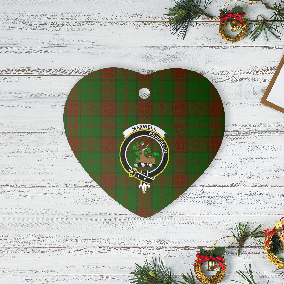 Clan Maxwell Hunting Tartan Crest Heart Ceramic Ornament MR26 Maxwell Hunting Tartan Tartan Christmas   