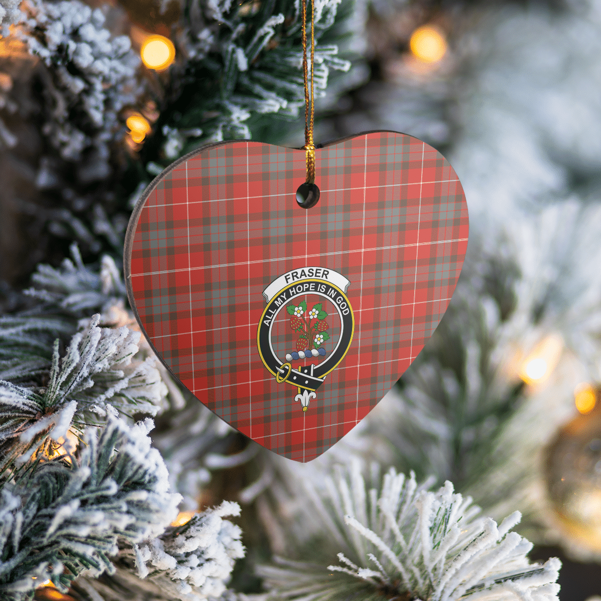 Clan Fraser Weathered Tartan Crest Heart Ceramic Ornament FV38 Fraser Weathered Tartan Tartan Christmas   