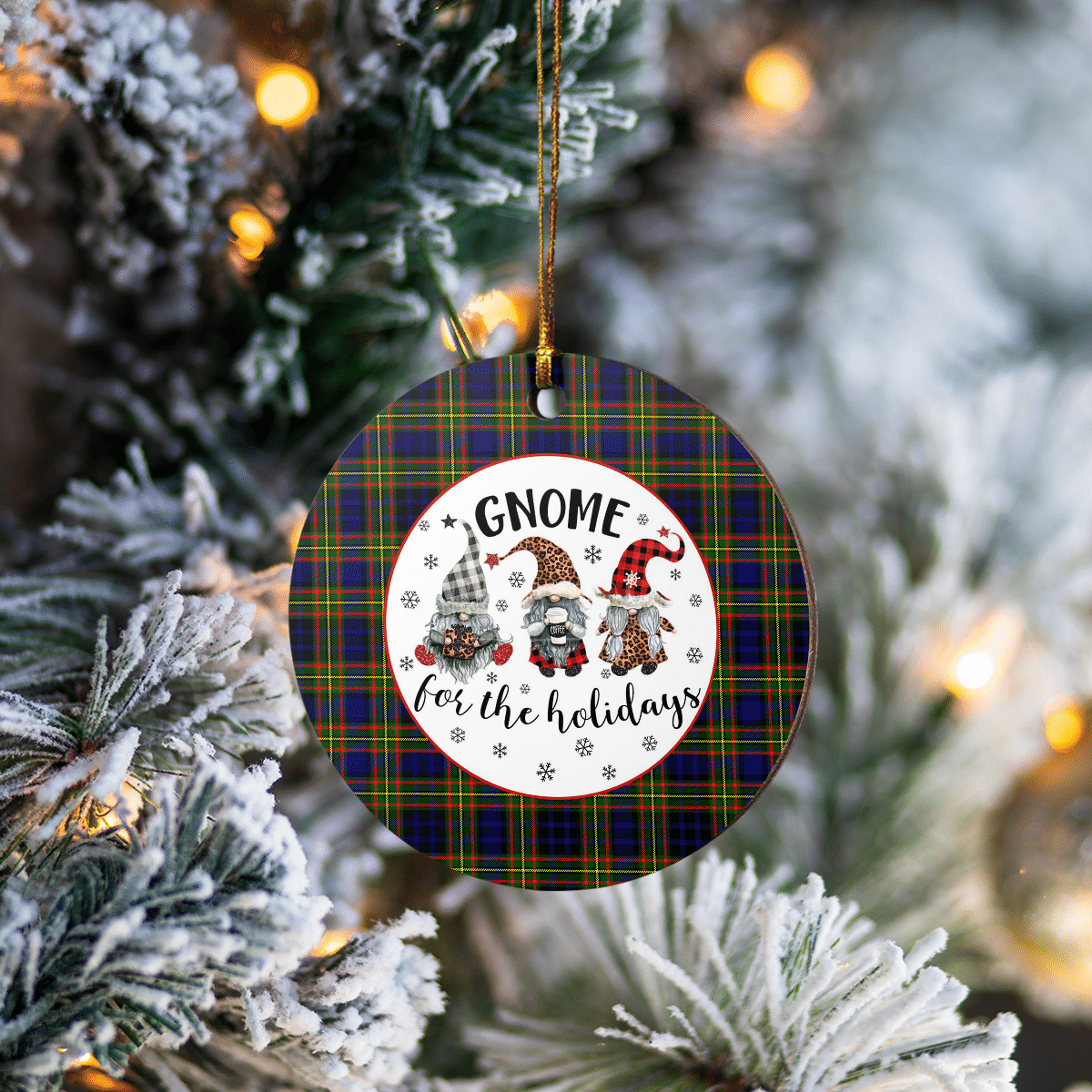 Clan Clelland Modern Tartan Tartan Crest Gnome Round Ceramic Ornament AY69 Clelland Modern Tartan Tartan Christmas   