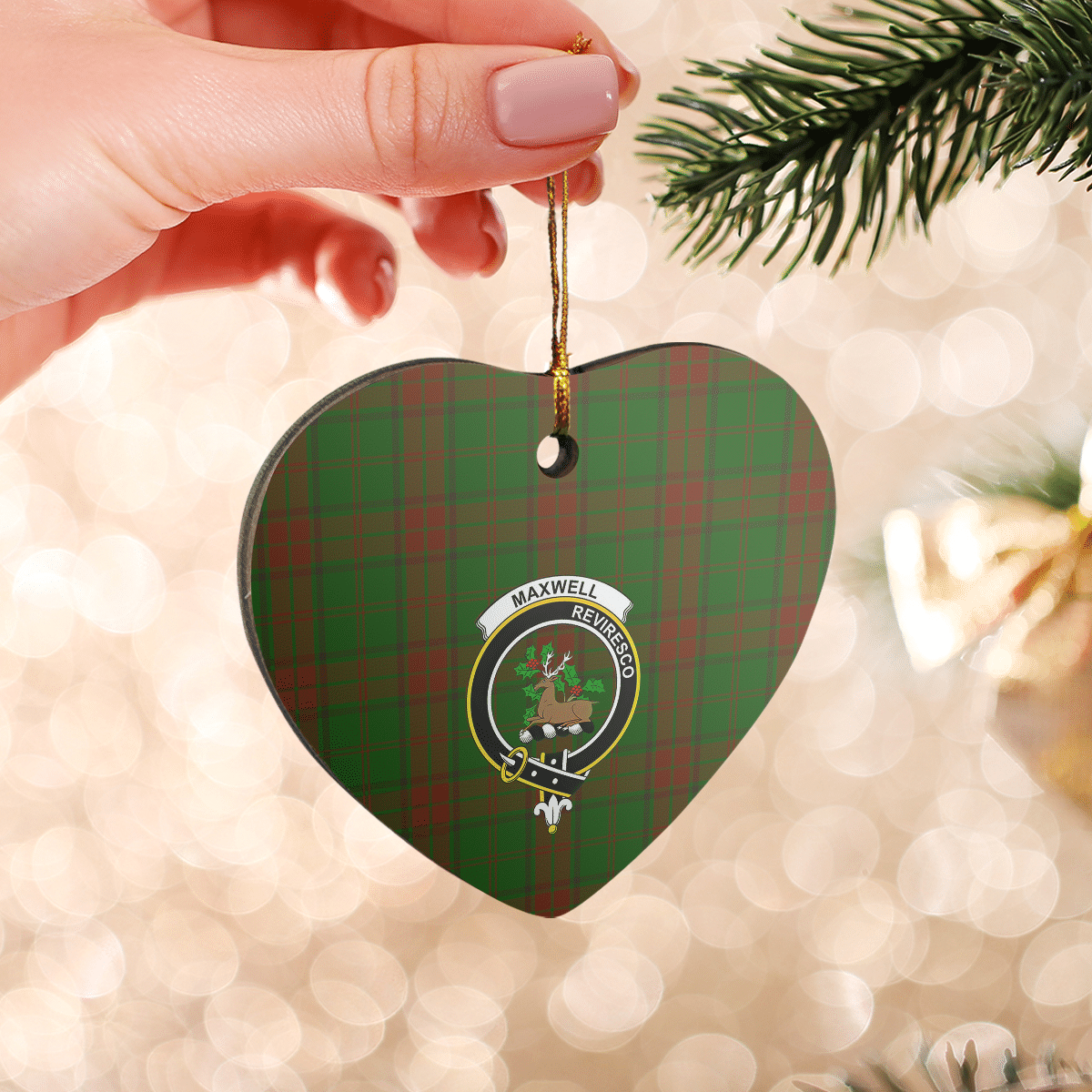 Clan Maxwell Hunting Tartan Crest Heart Ceramic Ornament MR26 Maxwell Hunting Tartan Tartan Christmas   