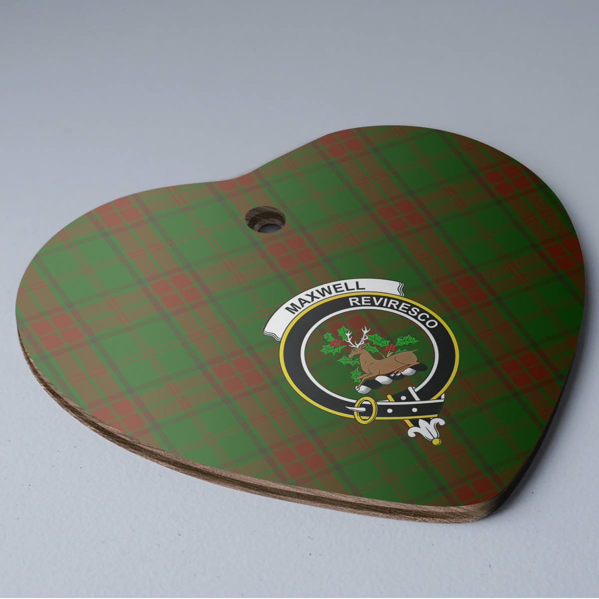 Clan Maxwell Hunting Tartan Crest Heart Ceramic Ornament MR26 Maxwell Hunting Tartan Tartan Christmas   