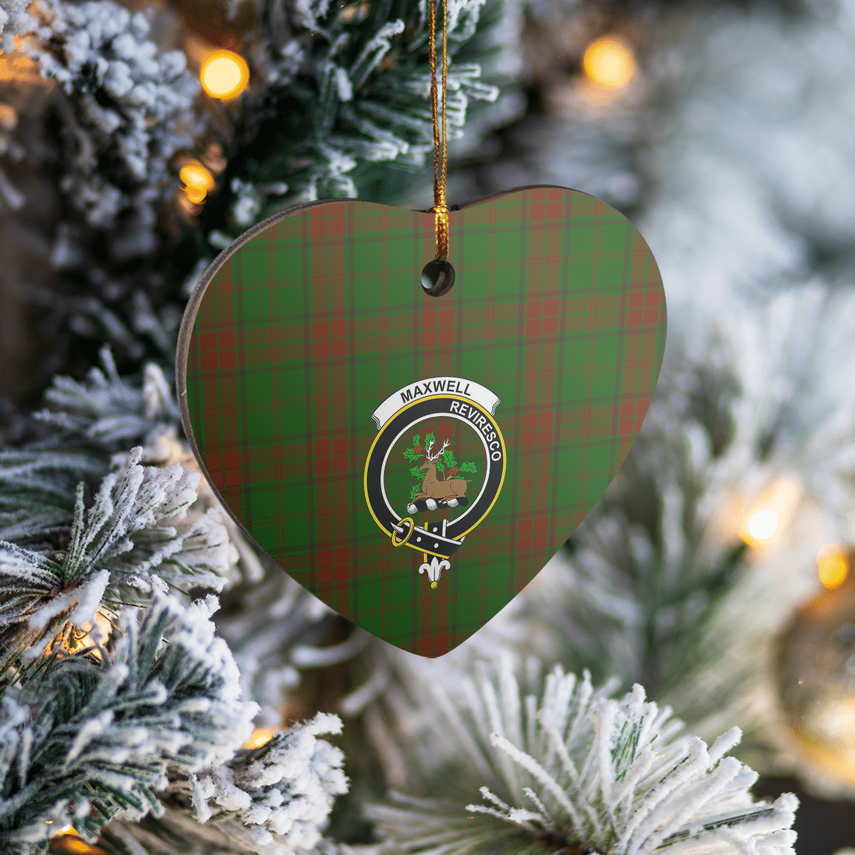 Clan Maxwell Hunting Tartan Crest Heart Ceramic Ornament MR26 Maxwell Hunting Tartan Tartan Christmas   