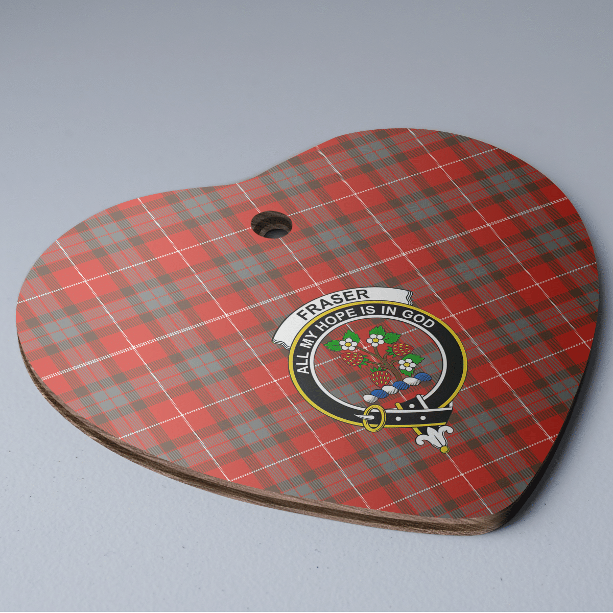 Clan Fraser Weathered Tartan Crest Heart Ceramic Ornament FV38 Fraser Weathered Tartan Tartan Christmas   