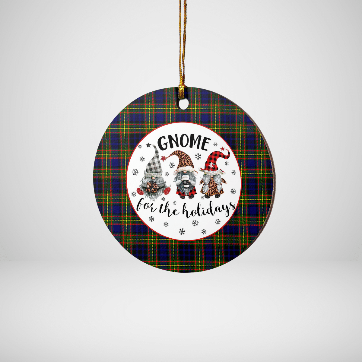 Clan Clelland Modern Tartan Tartan Crest Gnome Round Ceramic Ornament AY69 Clelland Modern Tartan Tartan Christmas   