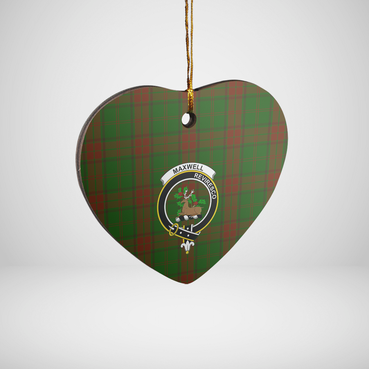 Clan Maxwell Hunting Tartan Crest Heart Ceramic Ornament MR26 Maxwell Hunting Tartan Tartan Christmas   