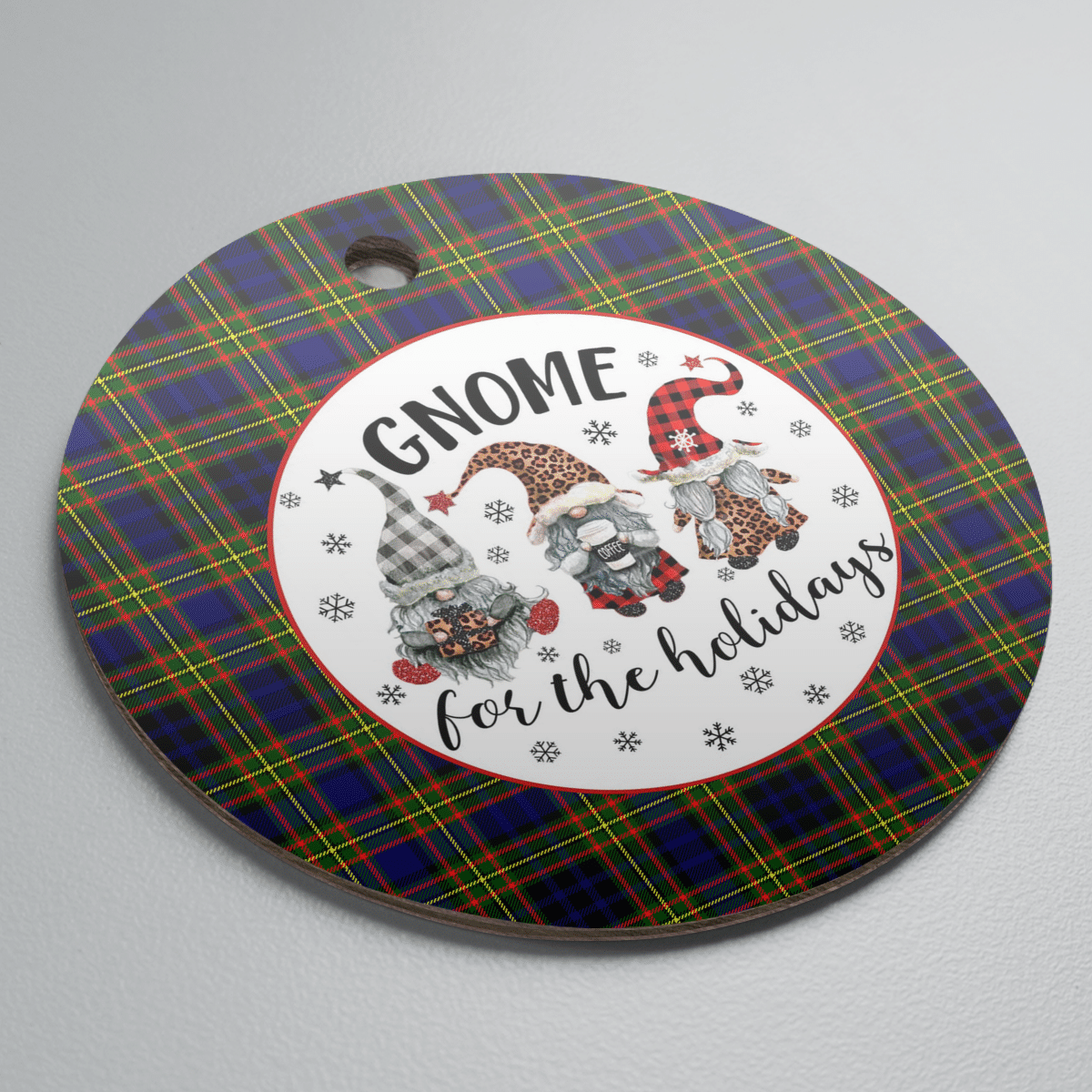 Clan Clelland Modern Tartan Tartan Crest Gnome Round Ceramic Ornament AY69 Clelland Modern Tartan Tartan Christmas   